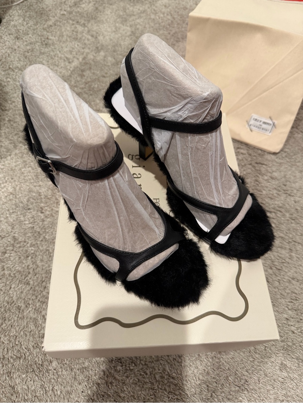 Lilly Sisto Black Faux-Fur Strap Sandals